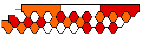 Схема чередования гонтов битумной черепицы Döcke PIE на примере гексагональной формы гонта.